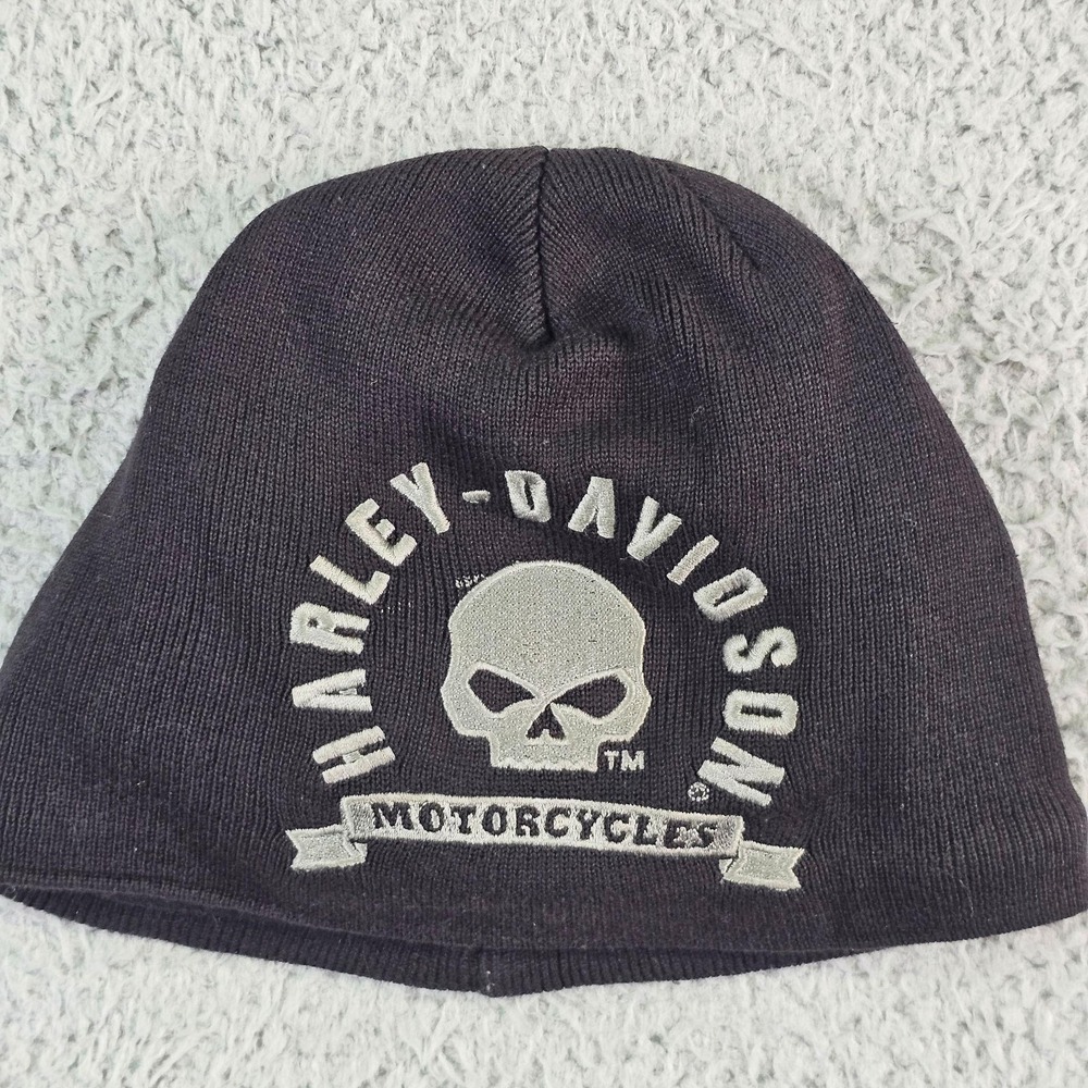 Harley-Davidson Hat Mens One Size Black Knit Beanie Skull Motorcycles Winter